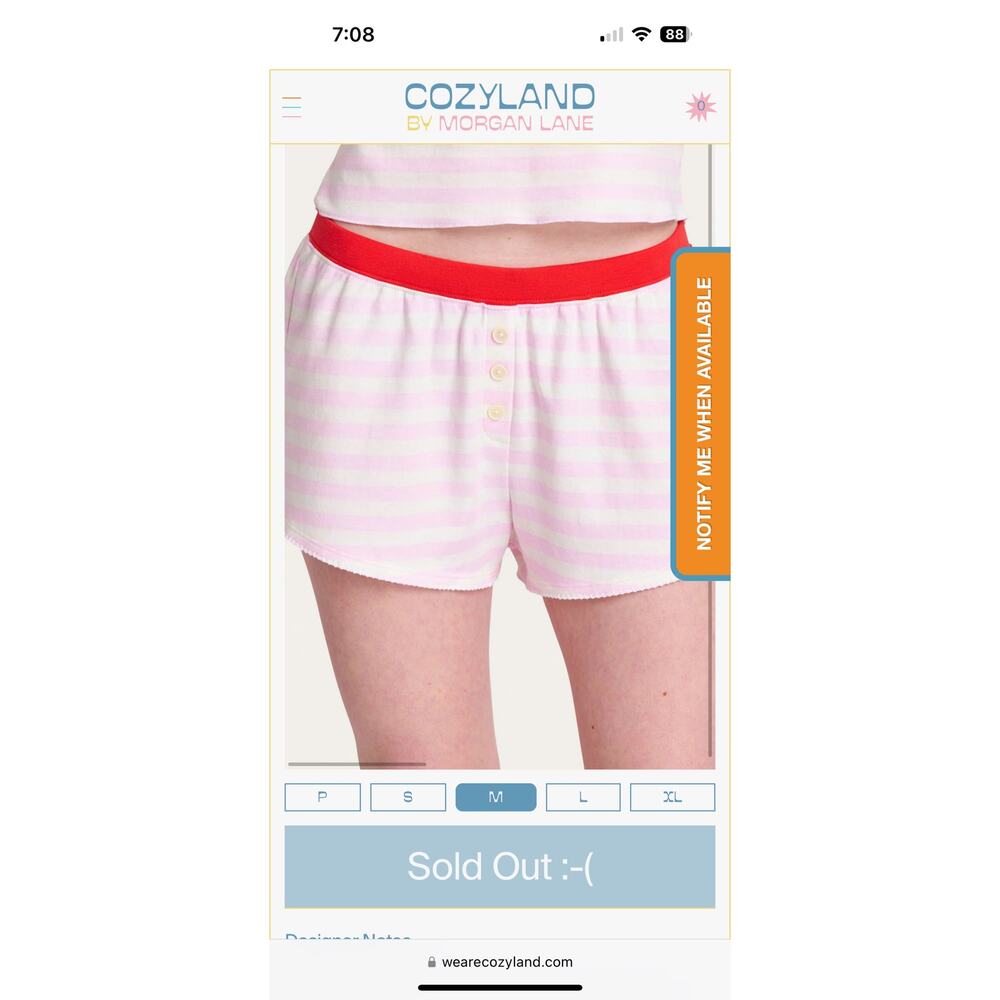 NWT Cozyland by Morgan Lane Striped Tate Short in Candy Cane, Size S